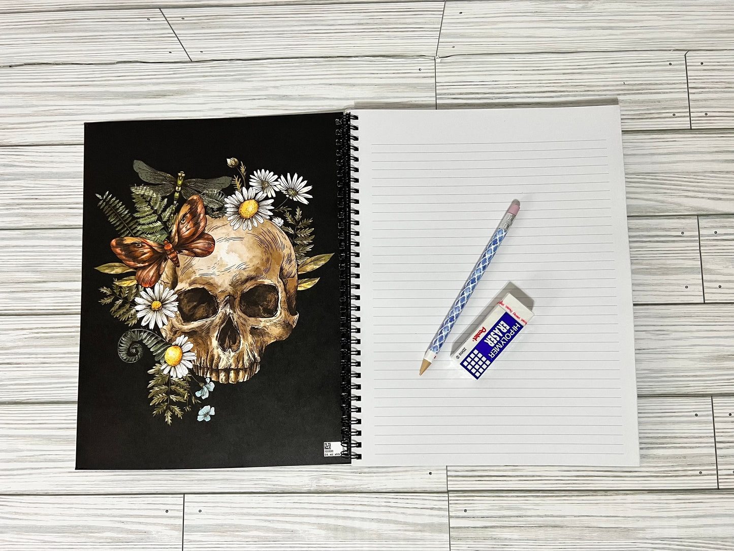 Spiral Notebook: Dark Room- Dark Funny Humor, Skull and Rodanthe Flowers, Soft Touch Cover