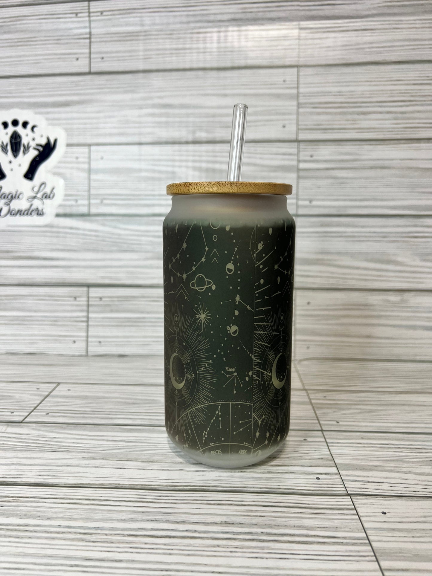 Frosted Glass Tumbler- Moon, Sun and the Stars 18Oz