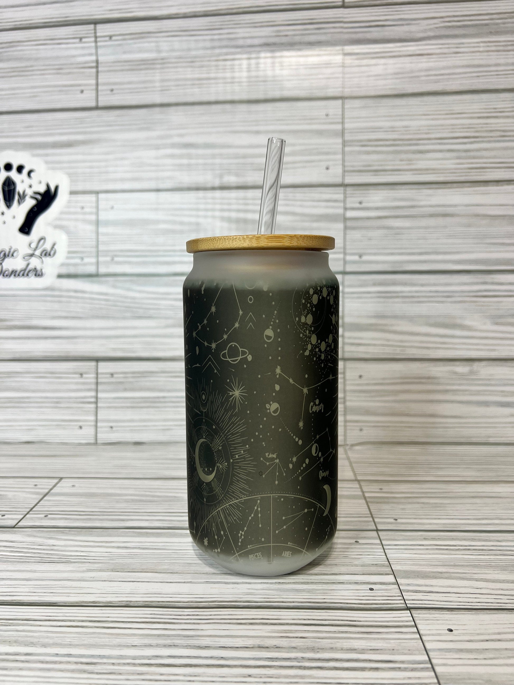 Frosted Glass Tumbler- Moon, Sun and the Stars 18Oz