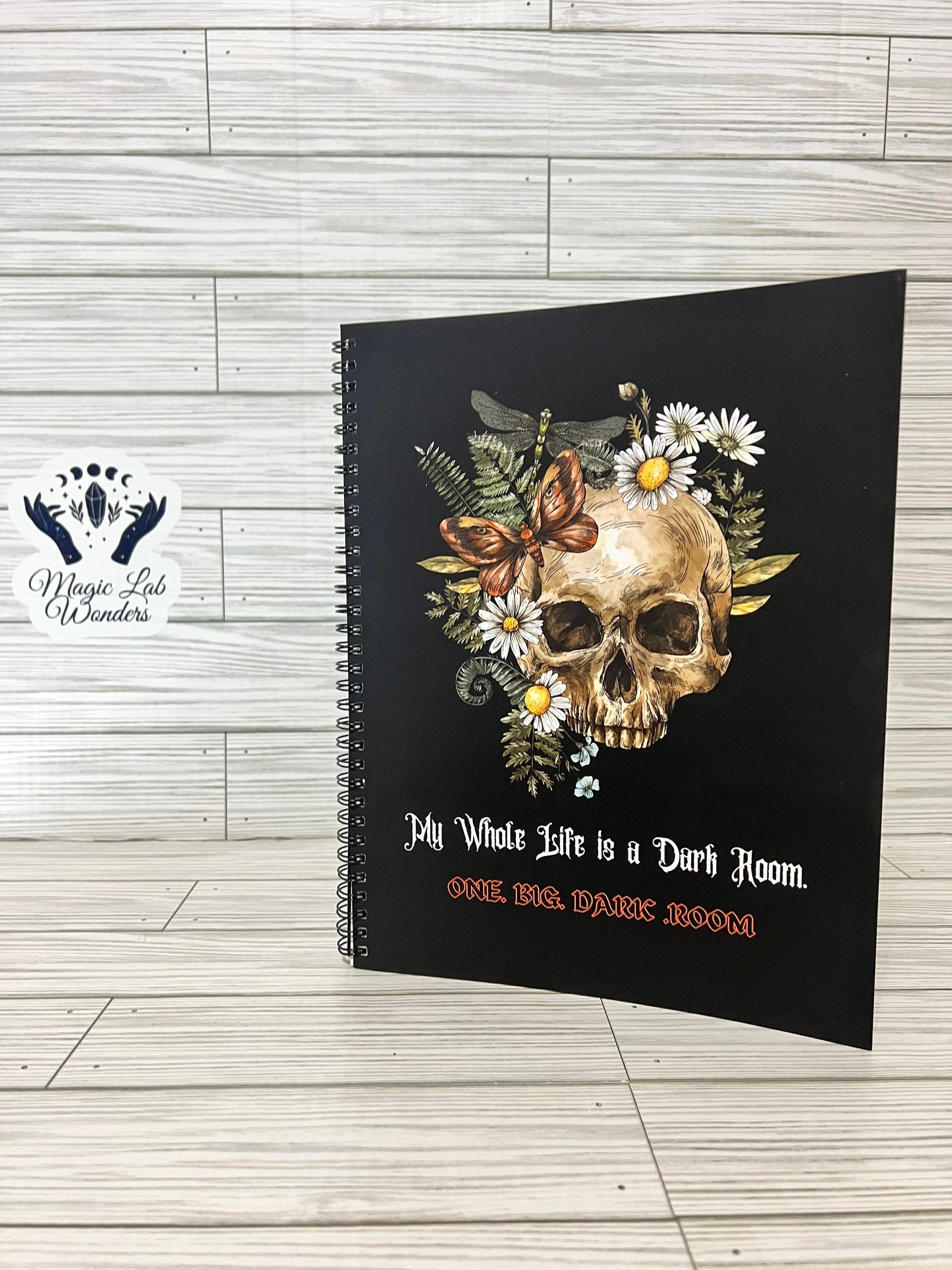 Spiral Notebook: Dark Room- Dark Funny Humor, Skull and Rodanthe Flowers, Soft Touch Cover