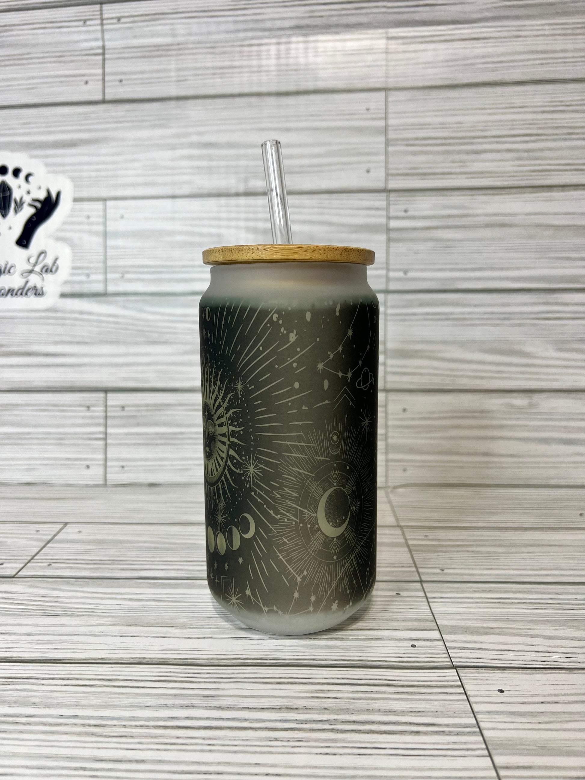 Frosted Glass Tumbler- Moon, Sun and the Stars 18Oz