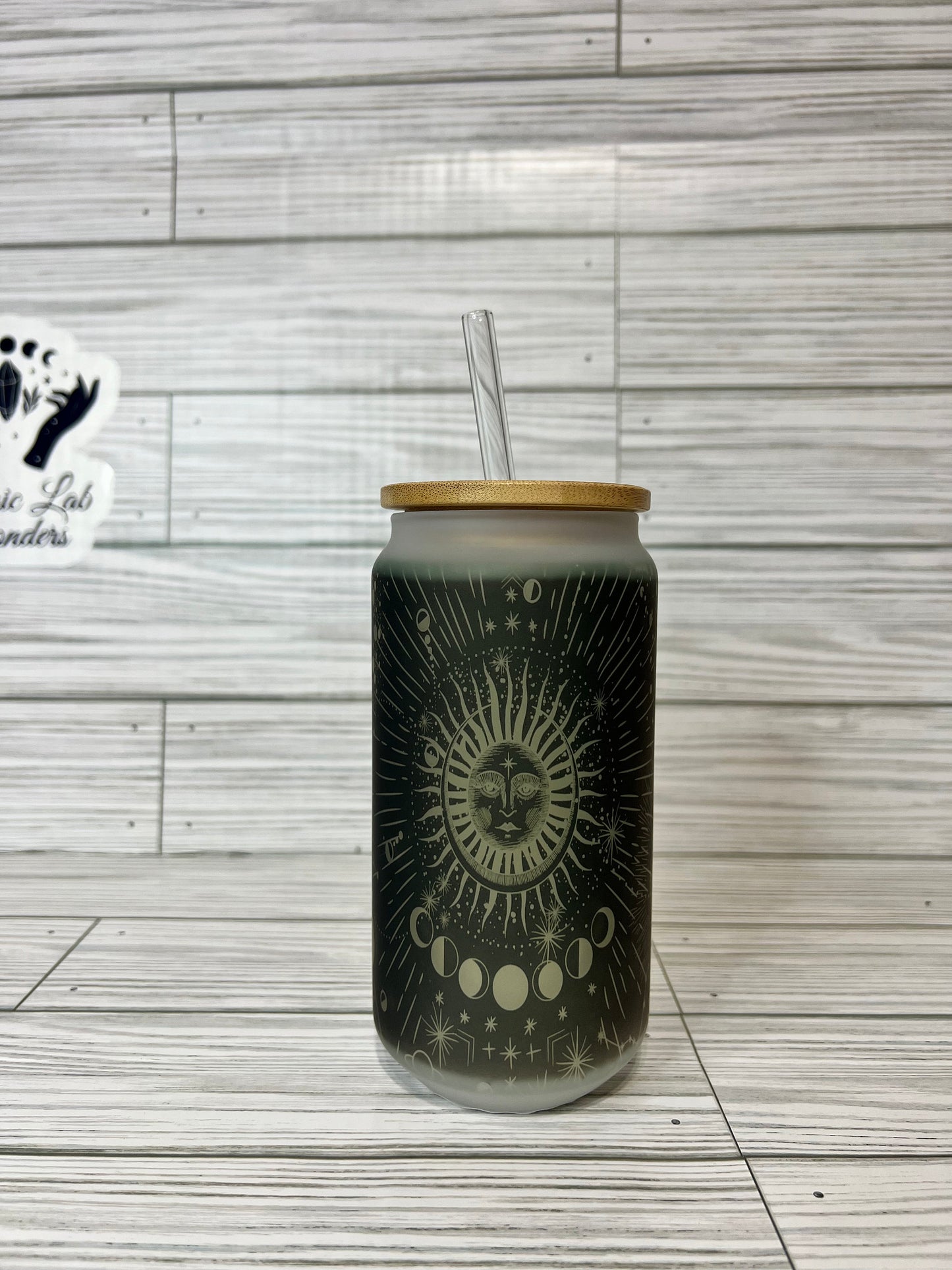 Frosted Glass Tumbler- Moon, Sun and the Stars 18Oz