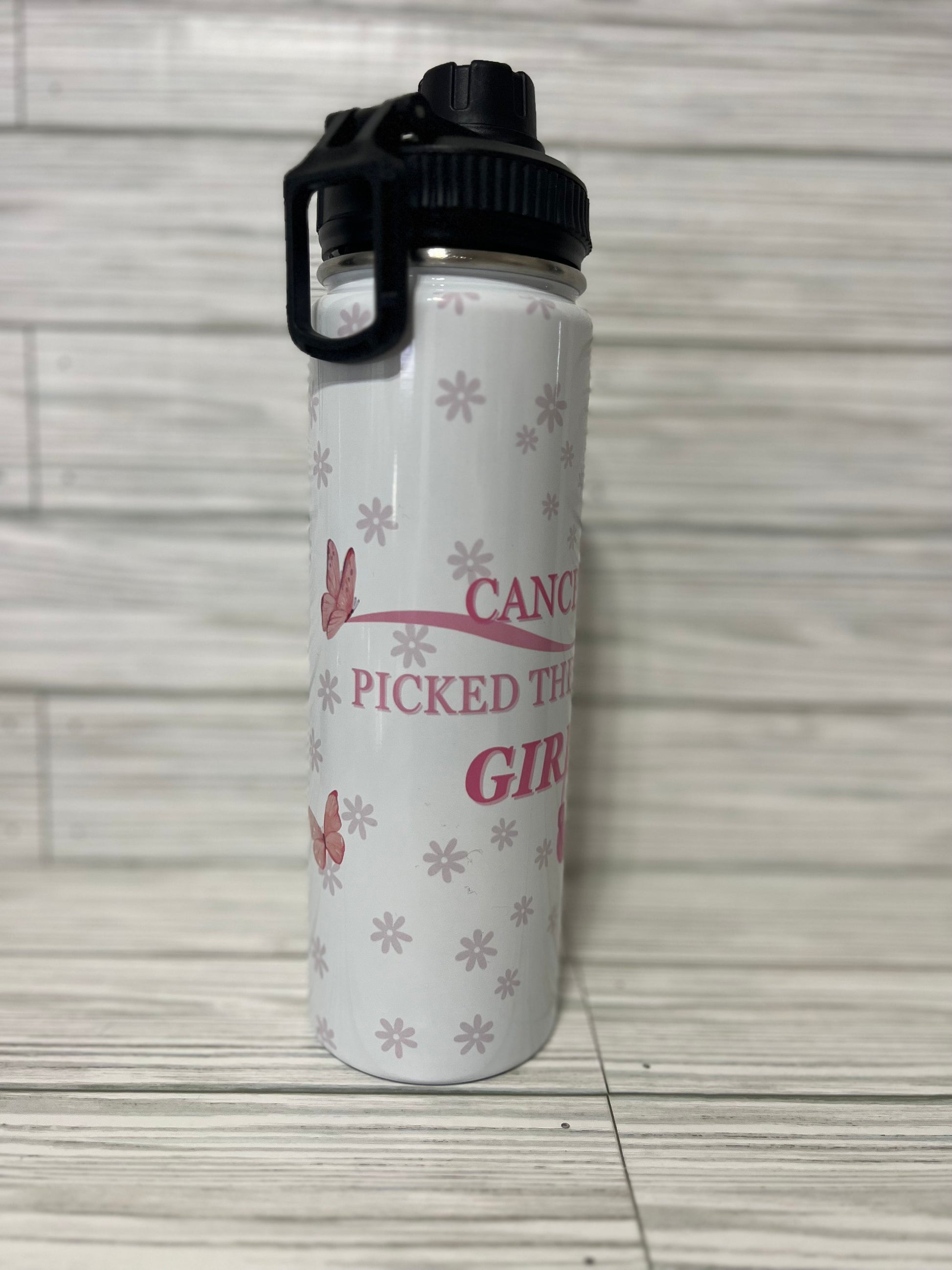 Cancer pick it the wrong girl Tumbler - Cancer Awareness , Gift Idea, Skinny Steel Tumbler with Straw