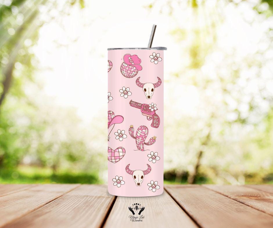 Cowgirl Era 1 or 2 -Tumbler 20oz /cowgirl era / Stainless Steel/ Including Metal Straw/ cow / gift for her/him/ Pink