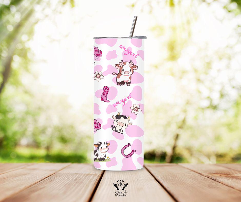 Cute Cowgirl Tumbler- 20oz /cowgirl era / Stainless Steel/ Including Metal Straw/ cow / gift for her/him/ Pink