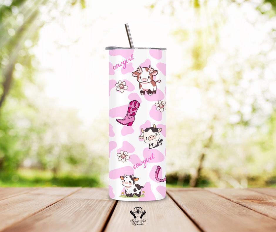 Cute Cowgirl Tumbler- 20oz /cowgirl era / Stainless Steel/ Including Metal Straw/ cow / gift for her/him/ Pink