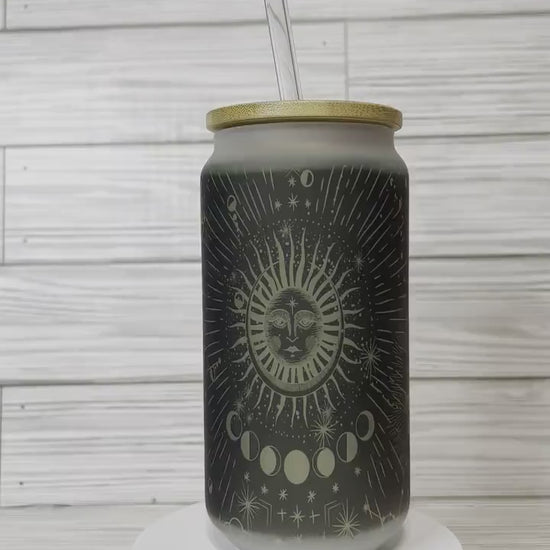 Frosted Glass Tumbler- Moon, Sun and the Stars 18Oz